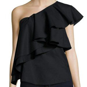 Milly One Shoulder Black Cascade Top Size 6